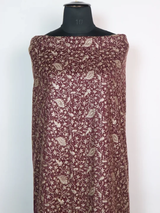 Mubashira Wine Wool Suit In Zari Work With Dupatta 3Pc - Image 2