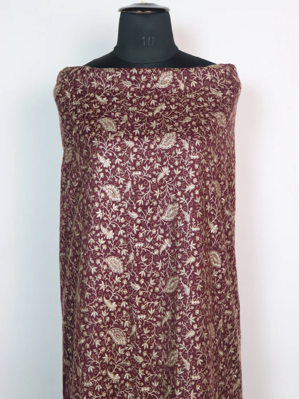 Mubashira Wine Wool Suit In Zari Work With Dupatta 3Pc - Image 2