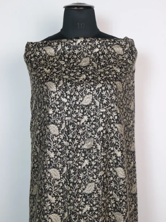 Mahlaqa Black Wool Suit In Zari Work With Dupatta 3Pc - Image 2