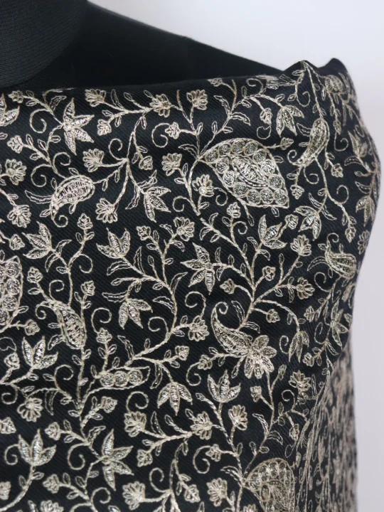 Mahlaqa Black Wool Suit In Zari Work With Dupatta 3Pc - Image 3