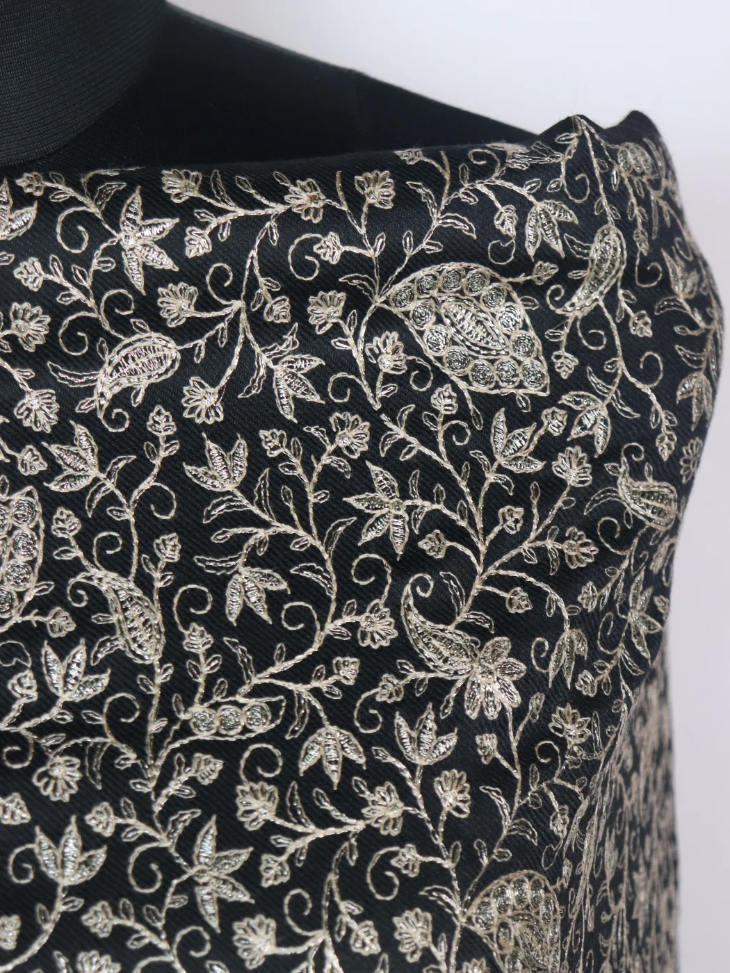 Mahlaqa Black Wool Suit In Zari Work With Dupatta 3Pc - Image 3