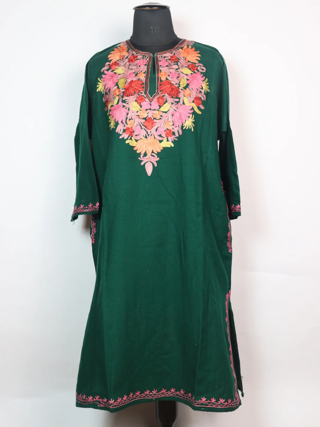 Zaira Kashmiri Pheran In Cashmilon wool With Aari Embroidery | Green