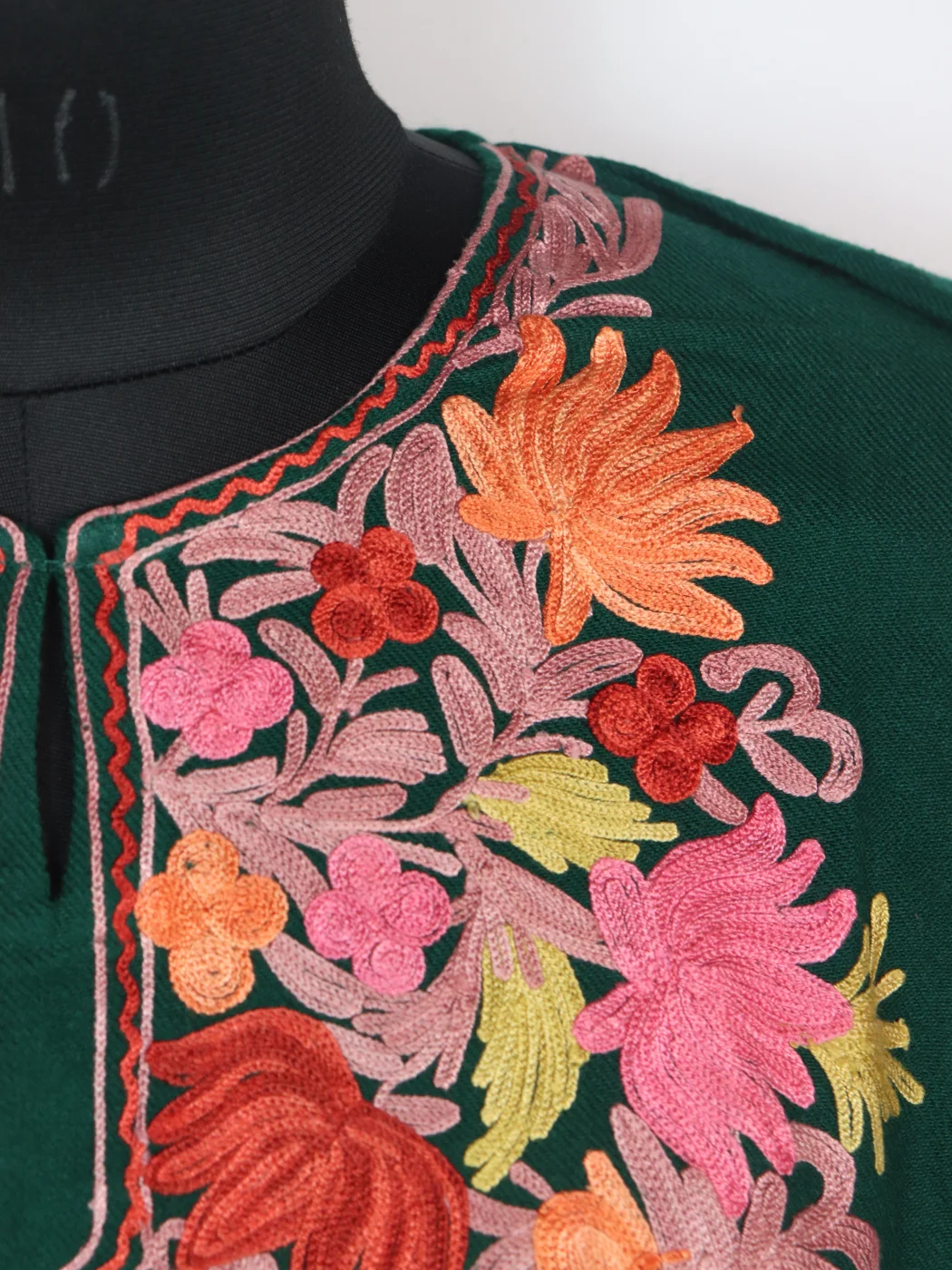 Zaira Kashmiri Pheran In Cashmilon wool With Aari Embroidery | Green - Image 3