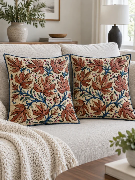 Zoon Kashmiri Cushion Cover With Hand Chain Stitch Work | Set of 2 | 16*16 Inch