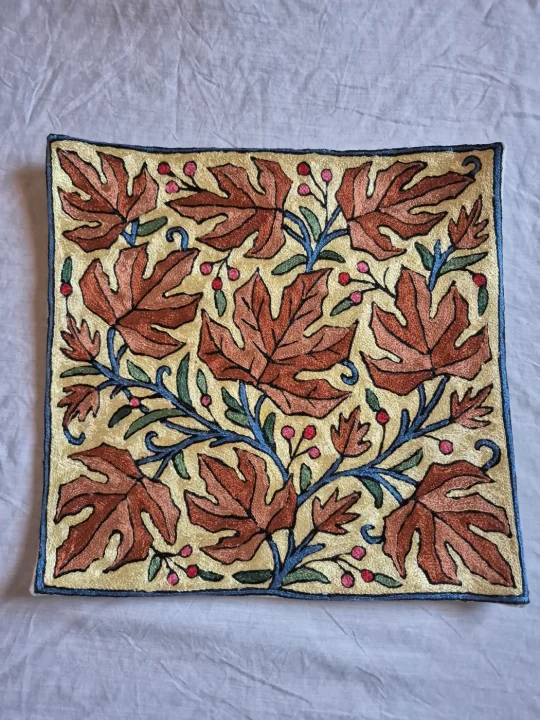 Zoon Kashmiri Cushion Cover With Hand Chain Stitch Work | Set of 2 | 16*16 Inch - Image 2