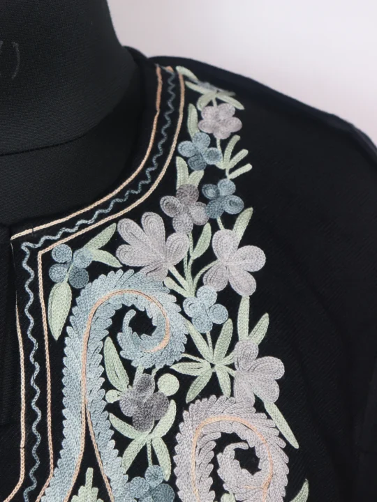 Kashmiri Pheran In Black Cashmilon wool With Aari Embroidery | Kubra - Image 3