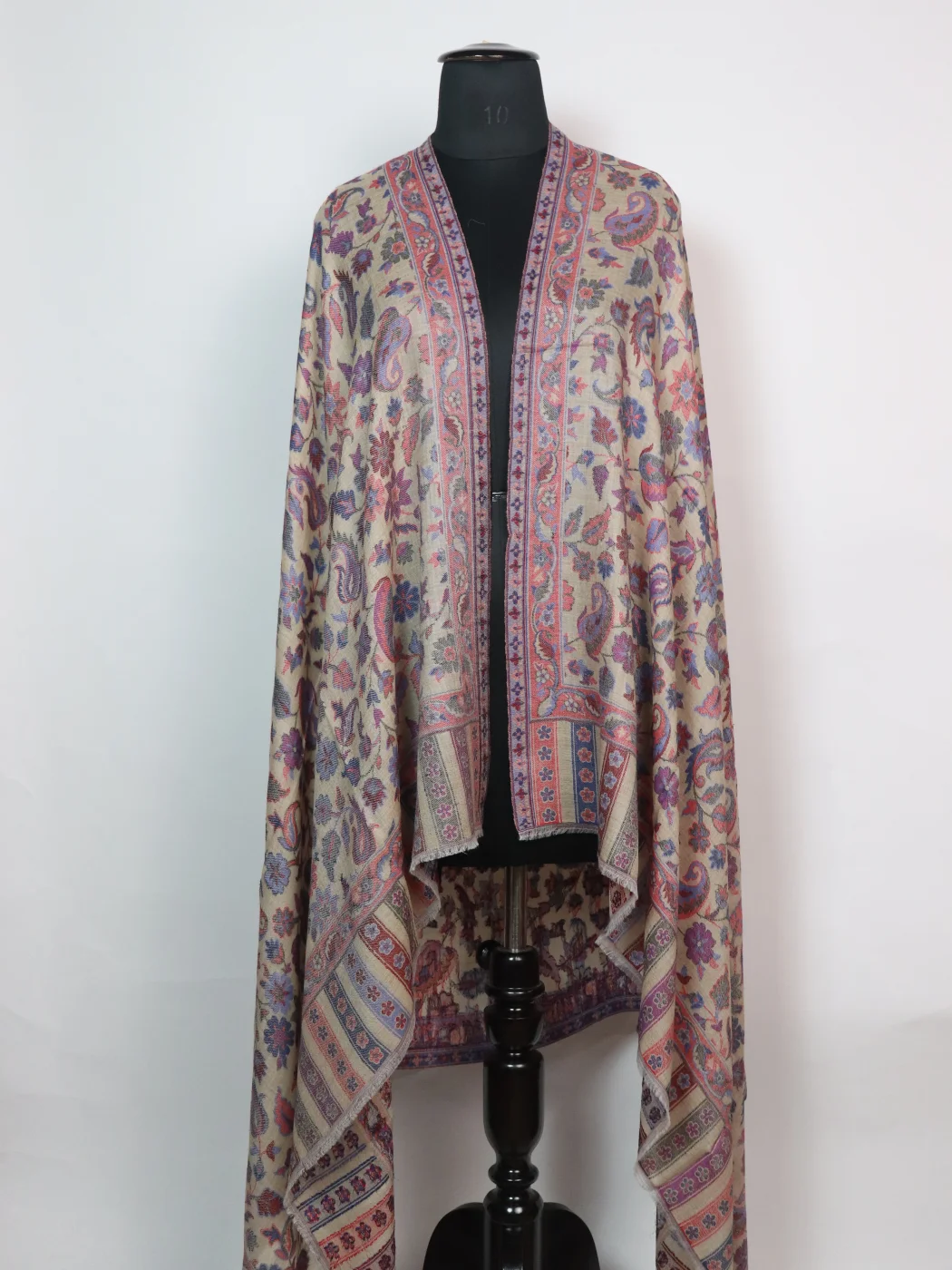 Beige Kashmiri Shawl with Kani Pattern Design for Women in Wool | Zaira