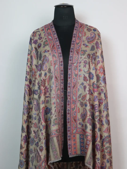 Beige Kashmiri Shawl with Kani Pattern Design for Women in Wool | Zaira - Image 2