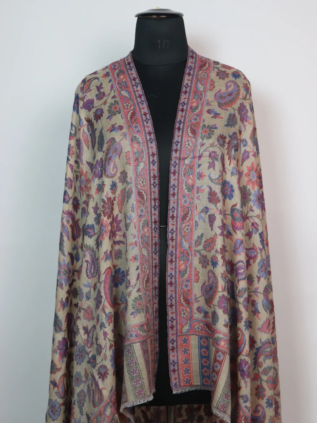 Beige Kashmiri Shawl with Kani Pattern Design for Women in Wool | Zaira - Image 2