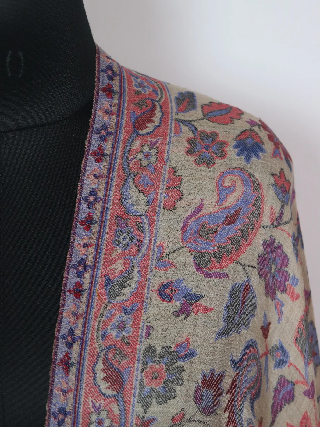 Beige Kashmiri Shawl with Kani Pattern Design for Women in Wool | Zaira - Image 3