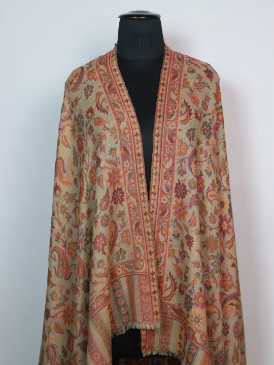 Zaira Kashmiri Shawl with Kani Pattern Design for Women in Wool | Beige - Image 2