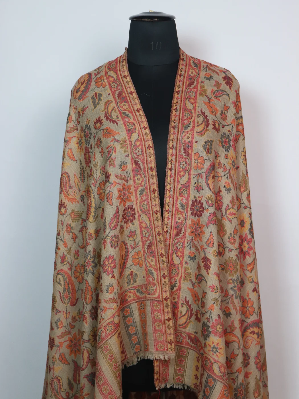 Zaira Kashmiri Shawl with Kani Pattern Design for Women in Wool | Beige - Image 2