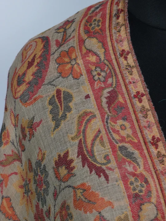 Zaira Kashmiri Shawl with Kani Pattern Design for Women in Wool | Beige - Image 3