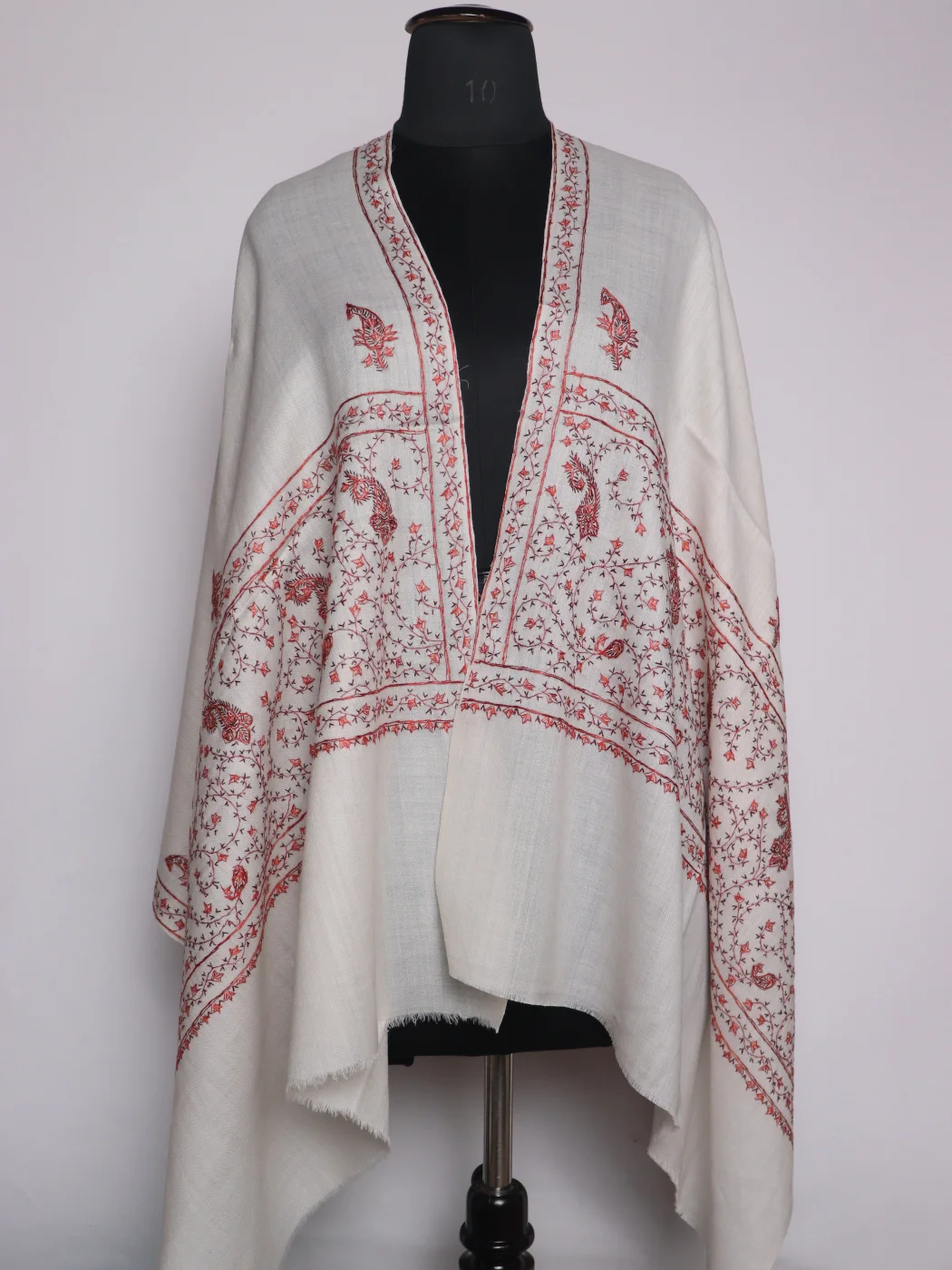 Kashmiri Stole In Polywool With Hand Sozni Embroidery | Off White | Zoon