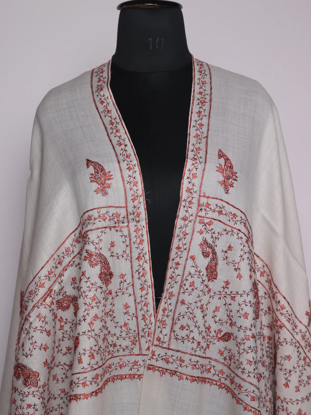 Kashmiri Stole In Polywool With Hand Sozni Embroidery | Off White | Zoon - Image 2