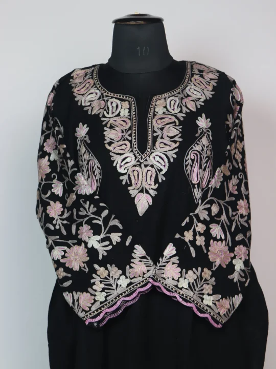 Zohra Kashmiri Pheran In Scalping Raffal Wool With Aari Embroidery | Black - Image 2