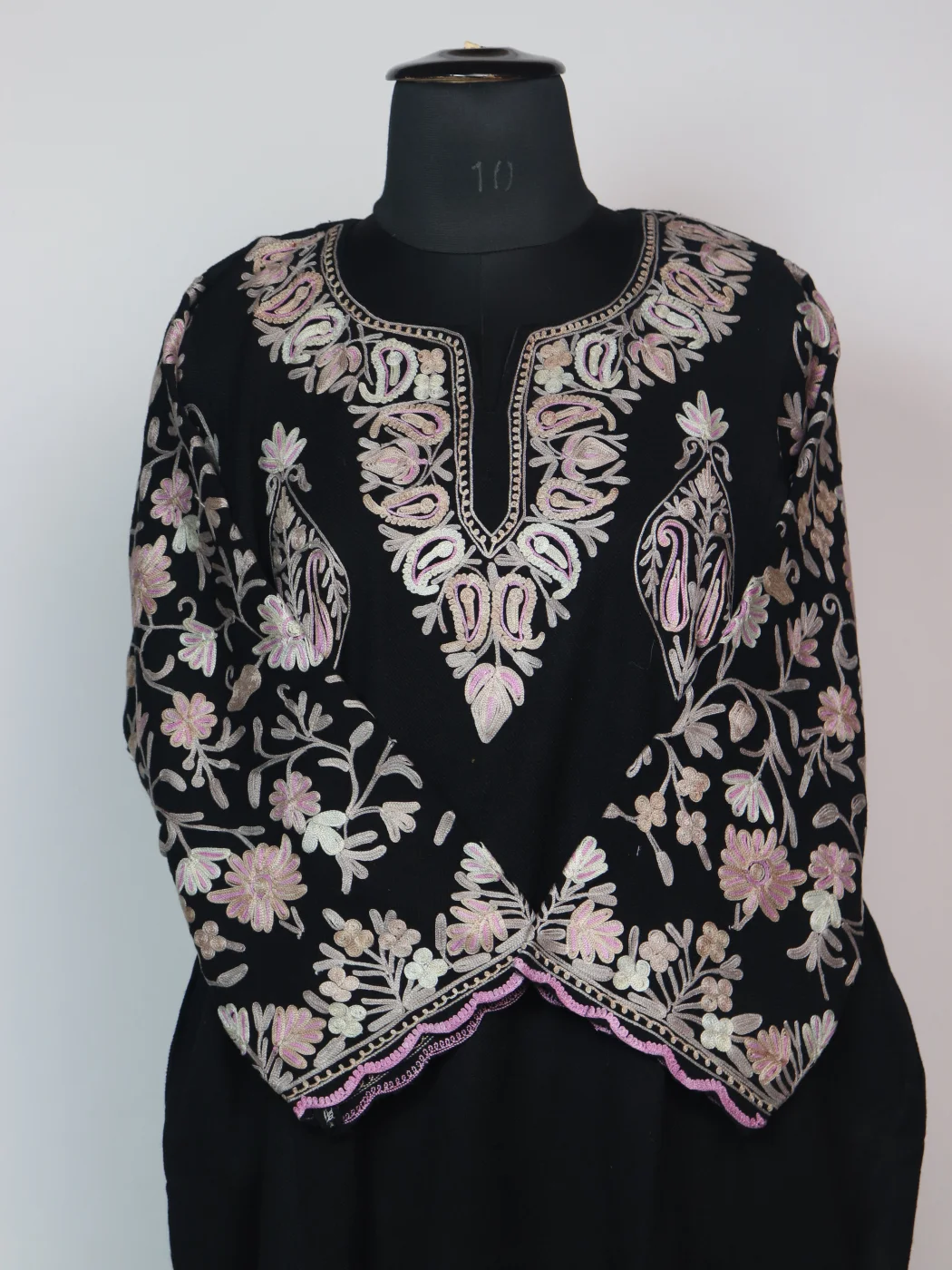 Zohra Kashmiri Pheran In Scalping Raffal Wool With Aari Embroidery | Black - Image 2