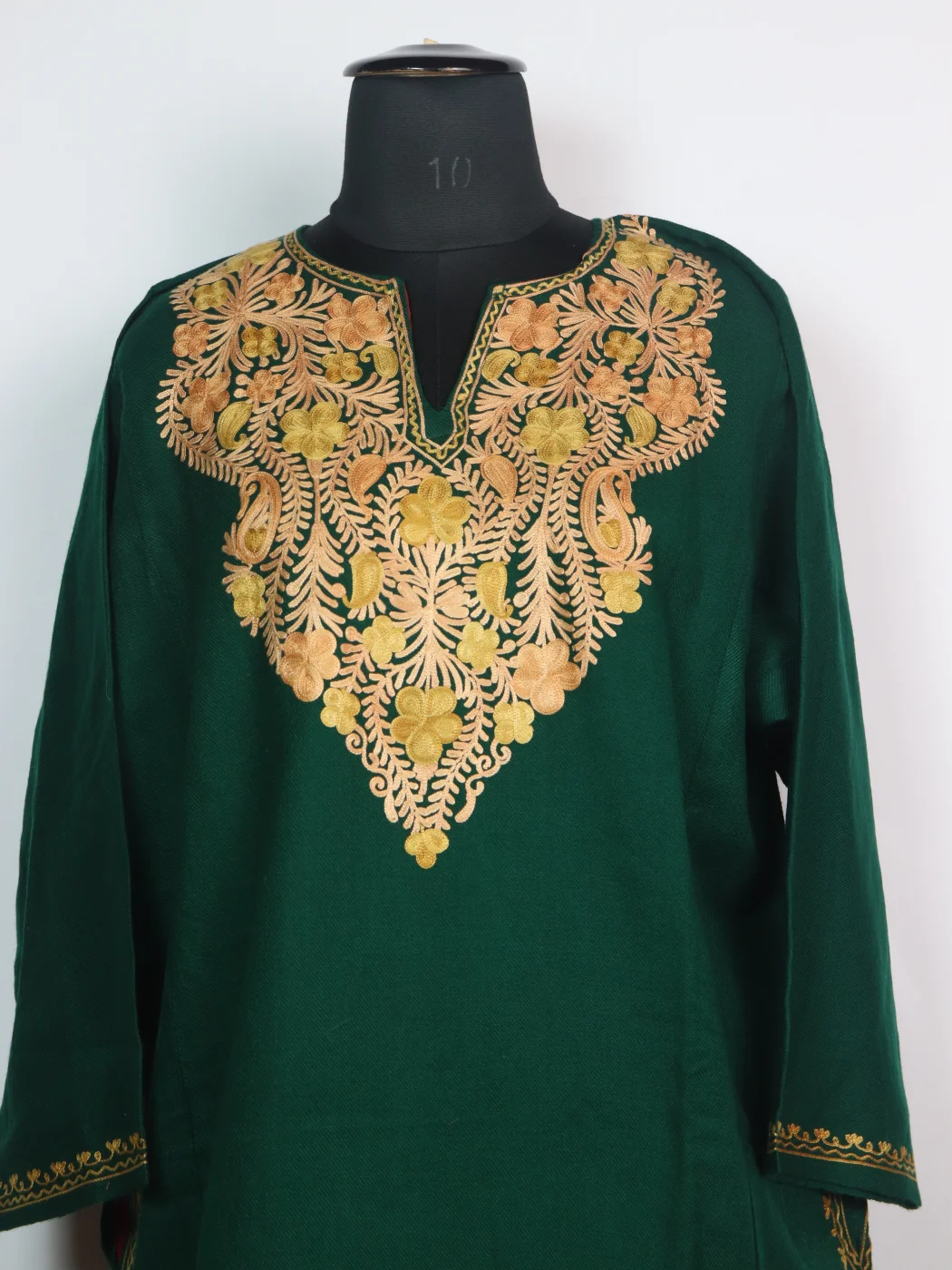 Anjum Kashmiri Pheran In Cashmilon wool With Aari Embroidery | Green - Image 2