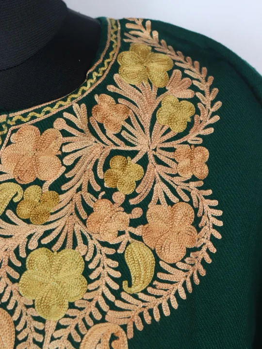 Anjum Kashmiri Pheran In Cashmilon wool With Aari Embroidery | Green - Image 3