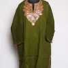 Hiba Kashmiri Pheran In Raffal Wool With Botte Tilla Embroidery | Green