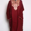 Maroon Kashmiri Pheran In Raffal Wool With Botte Tilla Embroidery | Sania