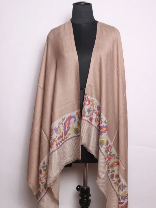 Sheen Kashmiri Stole In Fine Wool With Palla Kani Work | Beige