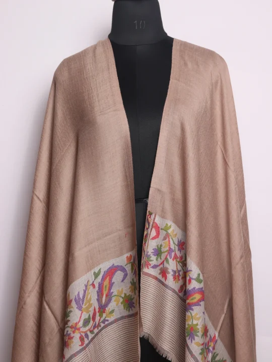 Sheen Kashmiri Stole In Fine Wool With Palla Kani Work | Beige - Image 2