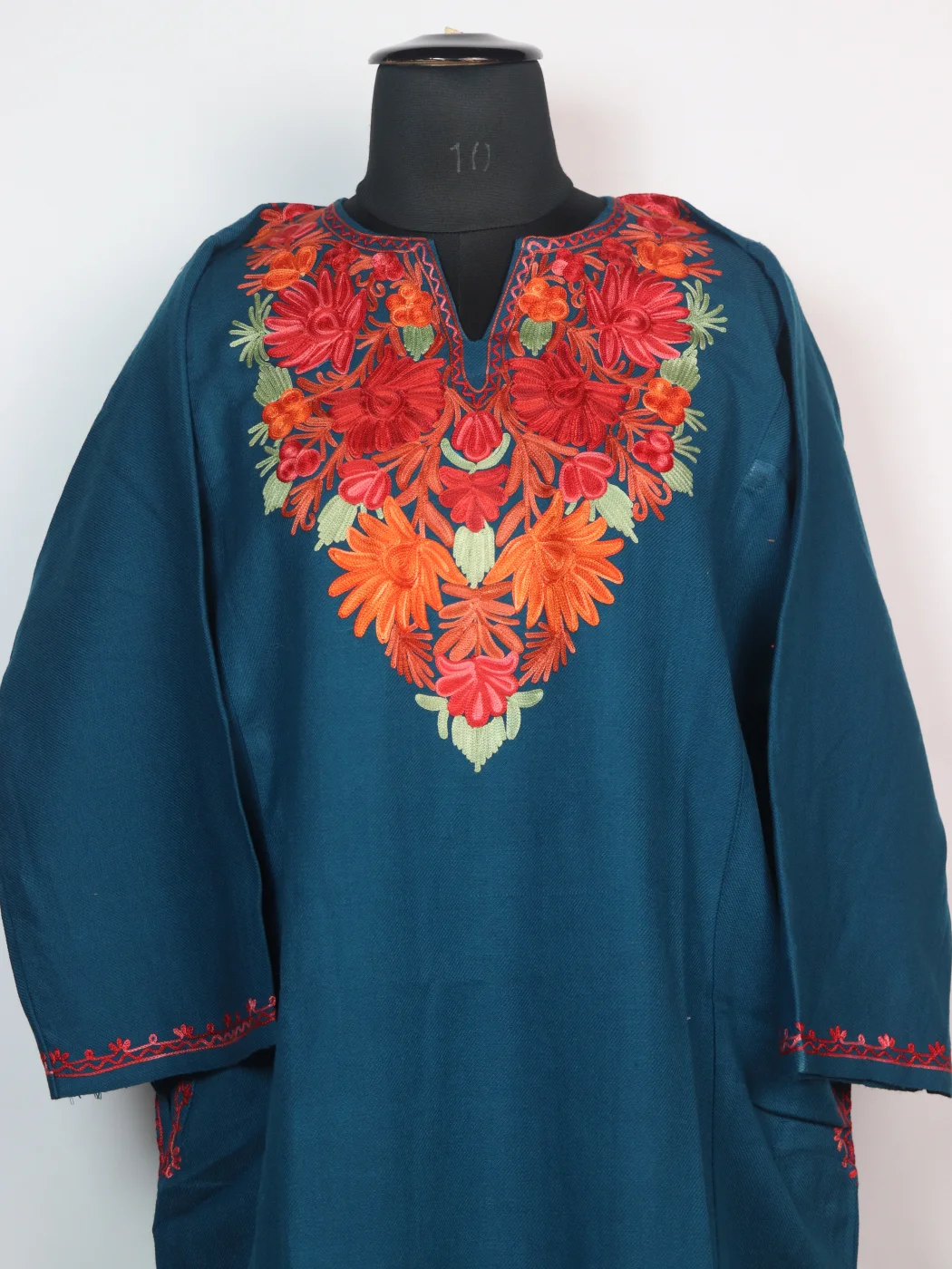 Iqra Kashmiri Pheran In Cashmilon wool With Aari Embroidery | Blue - Image 2