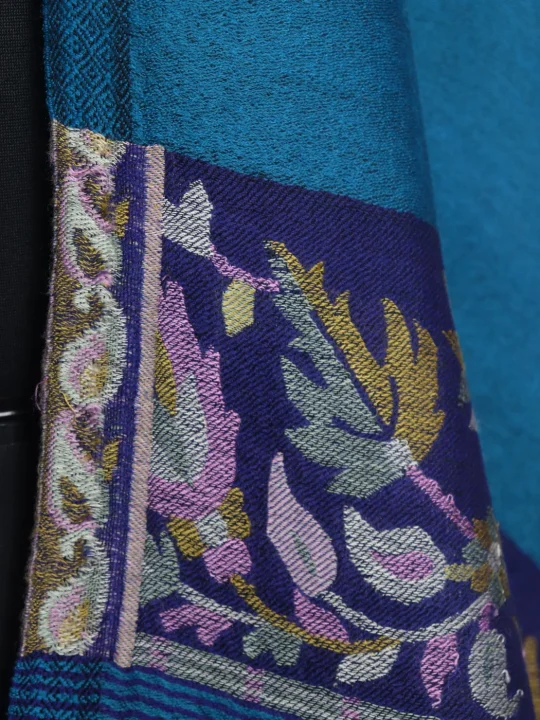 Naima Kashmiri Stole In Fine Wool With Palla Kani Work | Turquoise Blue - Image 3