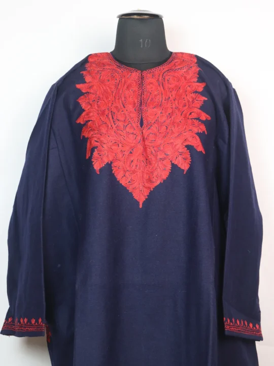 Shagufta Kashmiri Pheran In Tweed Wool With Aari Embroidery | Navy Blue - Image 2