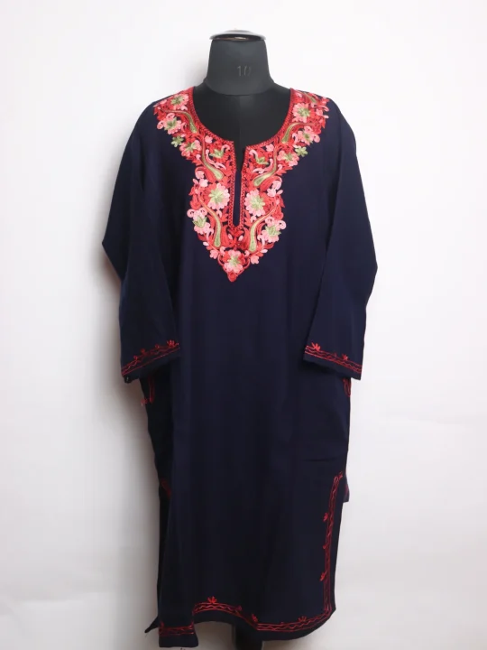 Kashmiri Pheran In Cashmilon wool With Aari Embroidery | Blue | Siyam