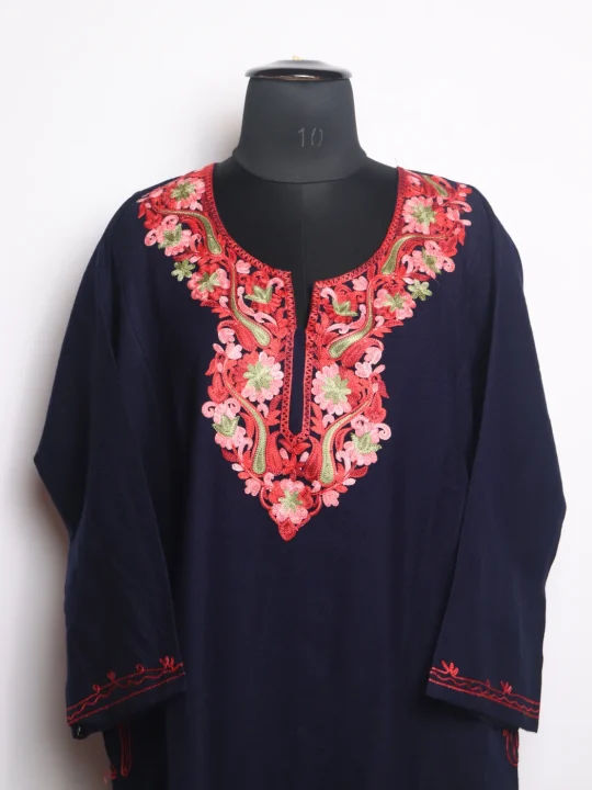 Kashmiri Pheran In Cashmilon wool With Aari Embroidery | Blue | Siyam - Image 2