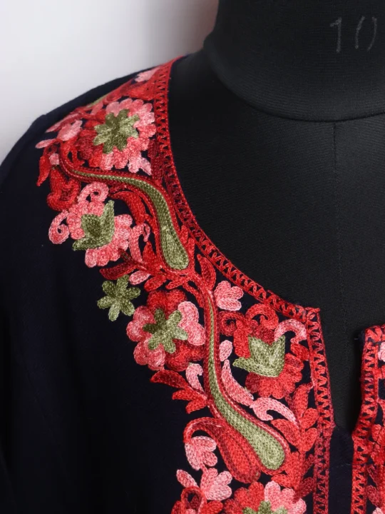 Kashmiri Pheran In Cashmilon wool With Aari Embroidery | Blue | Siyam - Image 3