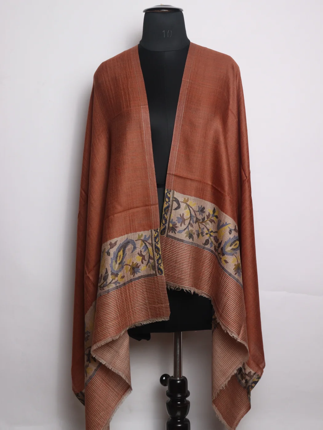 Sunair Kashmiri Stole In Fine Wool With Palla Kani Work | Chocolate Brown