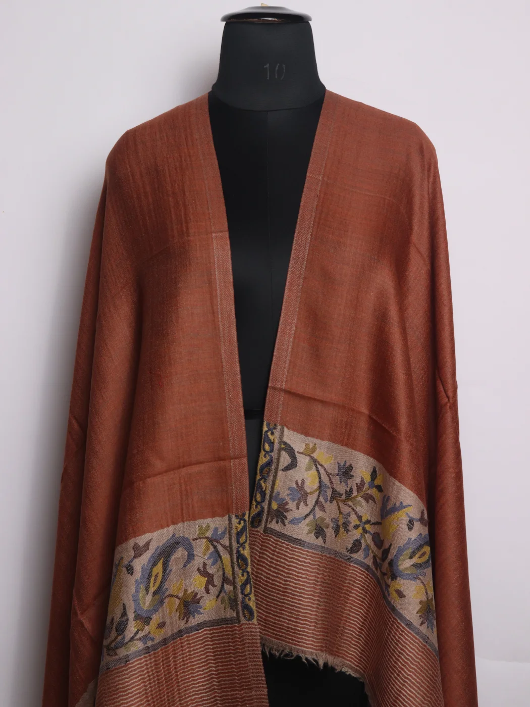 Sunair Kashmiri Stole In Fine Wool With Palla Kani Work | Chocolate Brown - Image 2