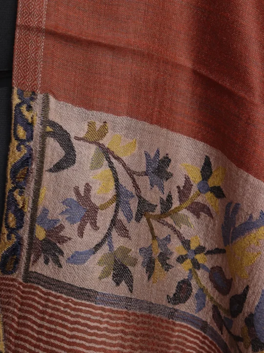 Sunair Kashmiri Stole In Fine Wool With Palla Kani Work | Chocolate Brown - Image 3