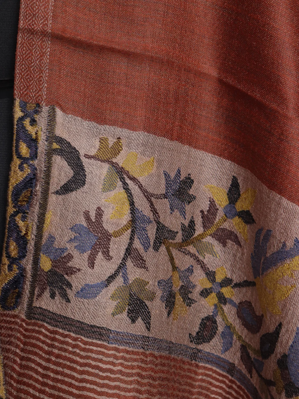 Sunair Kashmiri Stole In Fine Wool With Palla Kani Work | Chocolate Brown - Image 3