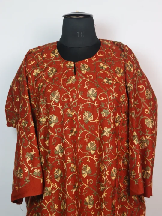 Kashmiri Pheran In Rust Cashmilon wool With All Over Aari Embroidery | Gauhar - Image 2