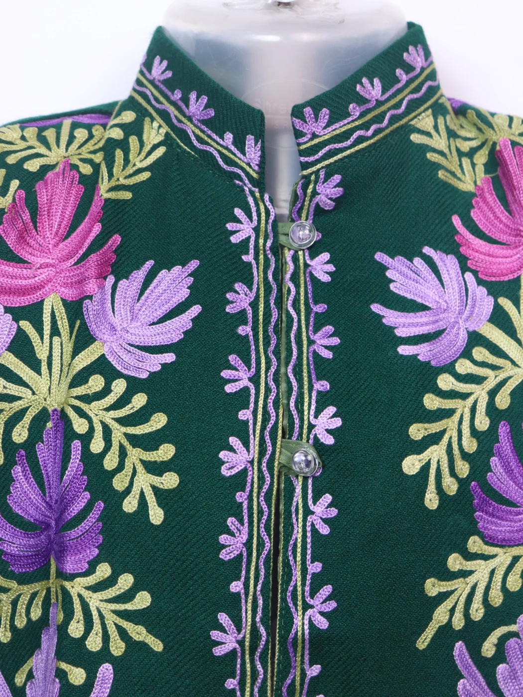 Areeba Kashmiri Kids Coat Green In Cashmilon Wool With Aari And Jama Work (L18) - Image 2