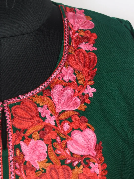 Kashmiri Pheran Siyam In Cashmilon wool With Aari Embroidery | Forest Green - Image 3