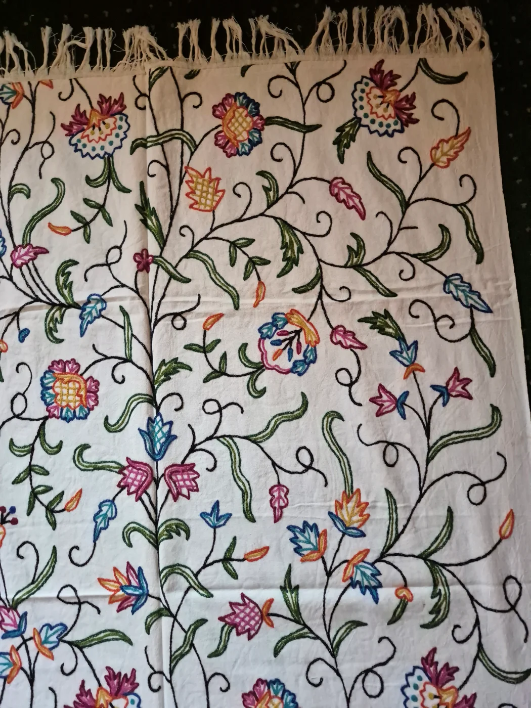 Nusrat Kashmiri Sofa Throw Cover In Hand Crewel Embroidery - Image 3