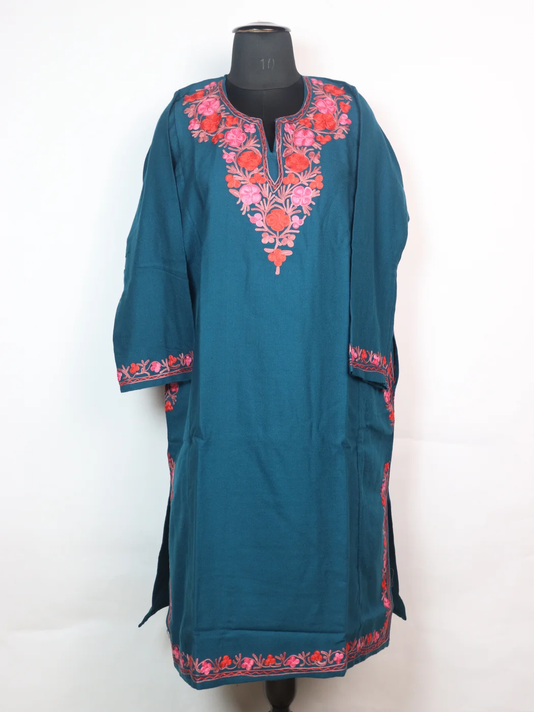 Kashmiri Pheran In Cashmilon wool With Aari Embroidery | Teal | Insha