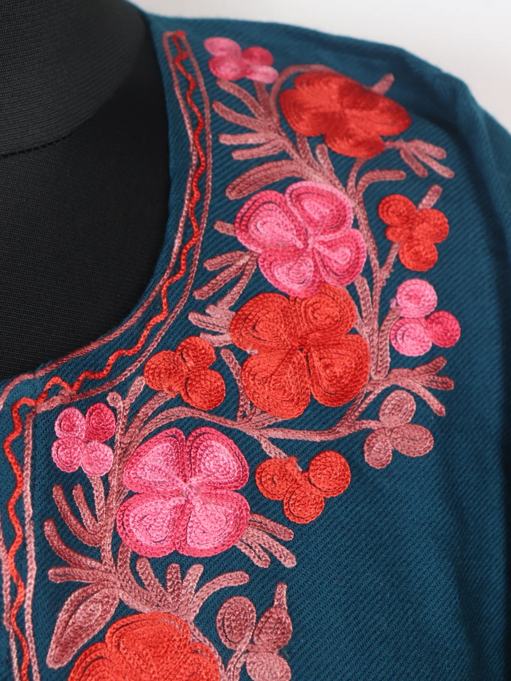 Kashmiri Pheran In Cashmilon wool With Aari Embroidery | Teal | Insha - Image 3