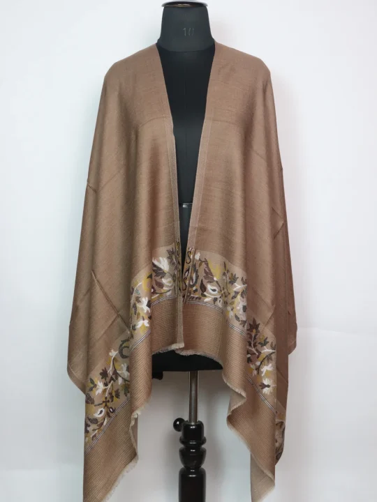 Dilara Kashmiri Stole In Fine Wool With Palla Kani Work | Taupe Brown
