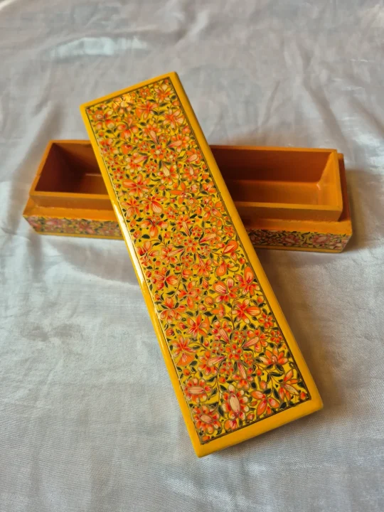 Yellow Kashmiri Paper Machie Pencil Box Zehran