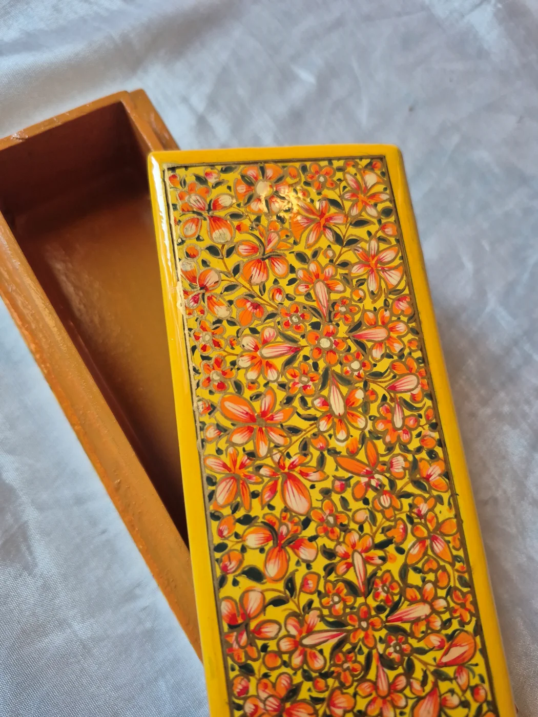 Yellow Kashmiri Paper Machie Pencil Box Zehran - Image 4