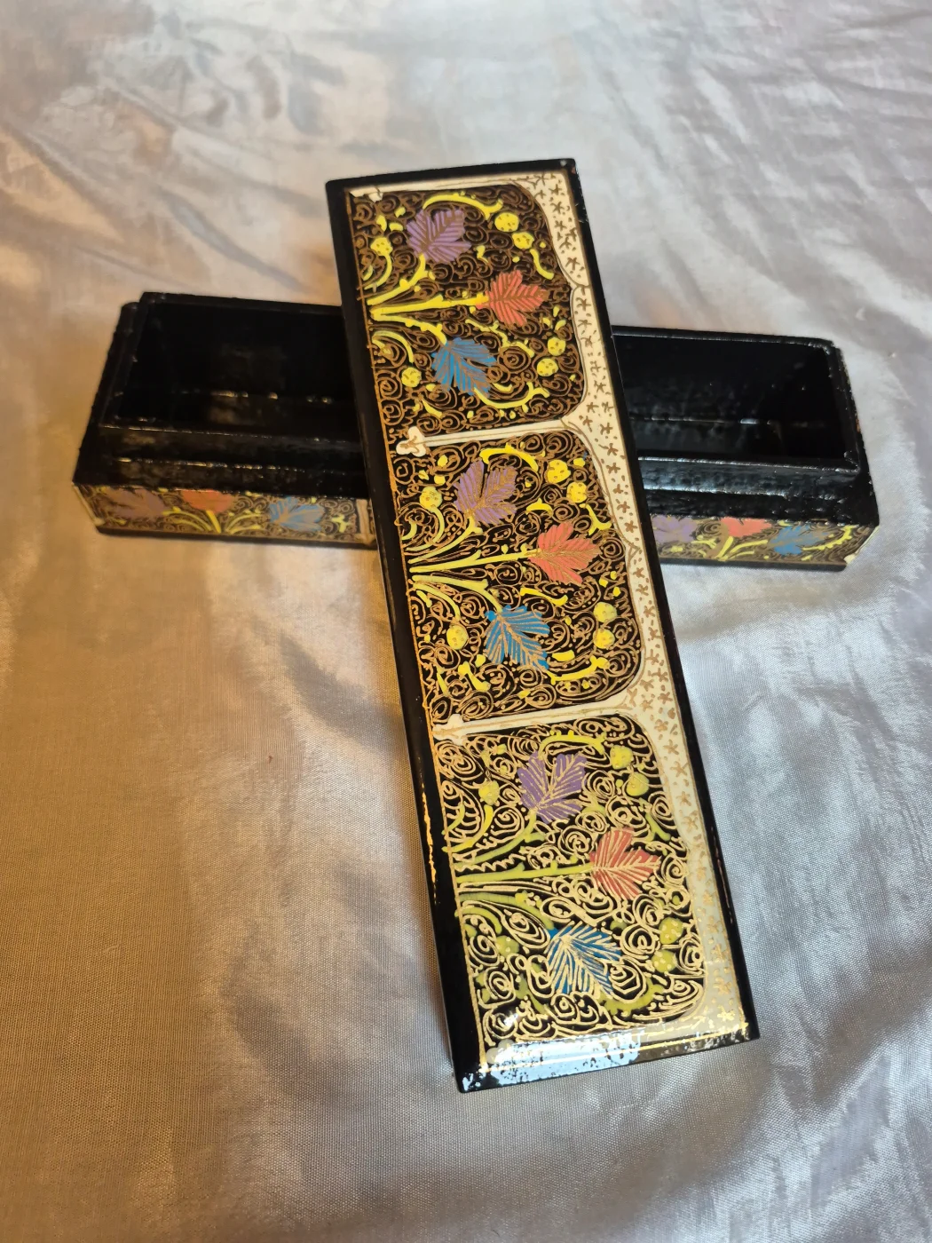 Kashmiri Paper Machie Black Pencil Box Shahnaz