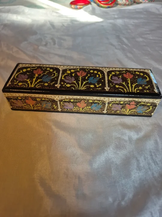 Kashmiri Paper Machie Black Pencil Box Shahnaz - Image 2