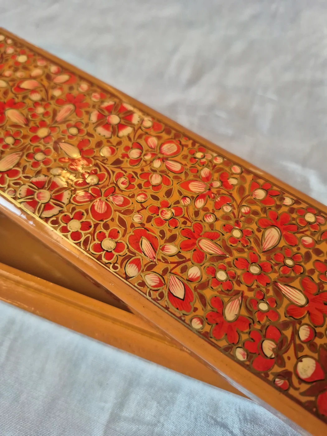 Orange Kashmiri Doon Paper Machie Pencil Box - Image 2