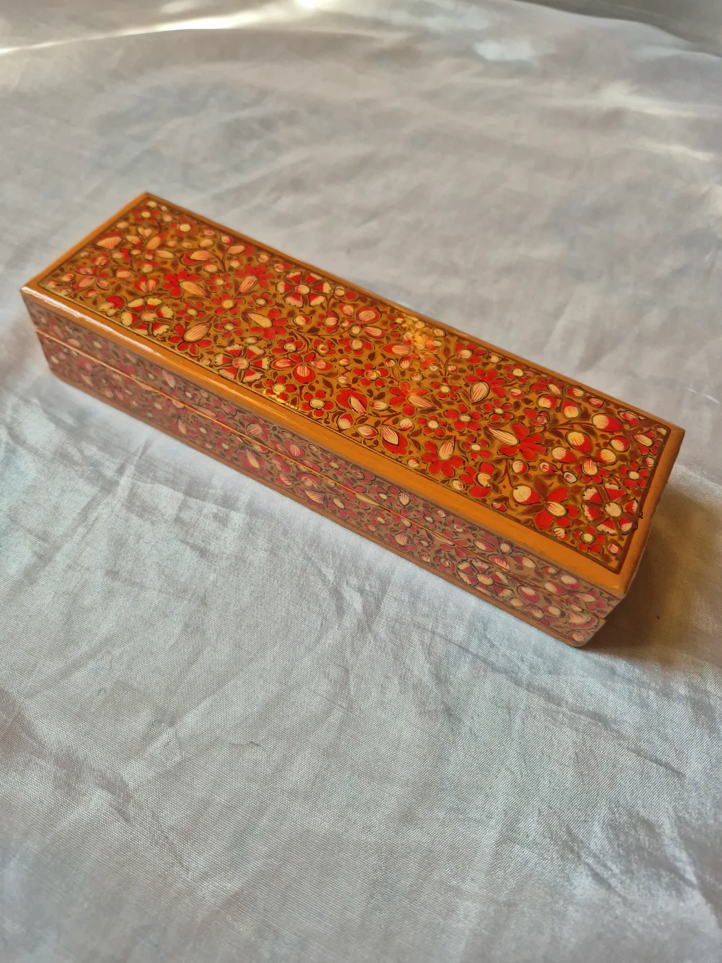 Orange Kashmiri Doon Paper Machie Pencil Box - Image 3